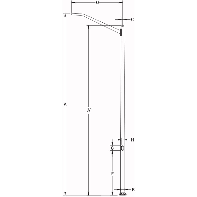 Poteau lumineux conique en aluminium de 20 à 40 pieds, montage sur bride de base